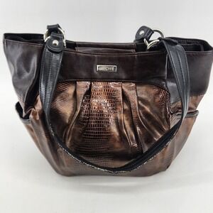 Miche Shell Handbag Set Bronze Snakeskin Look Outer w Black Inner Bag Purse